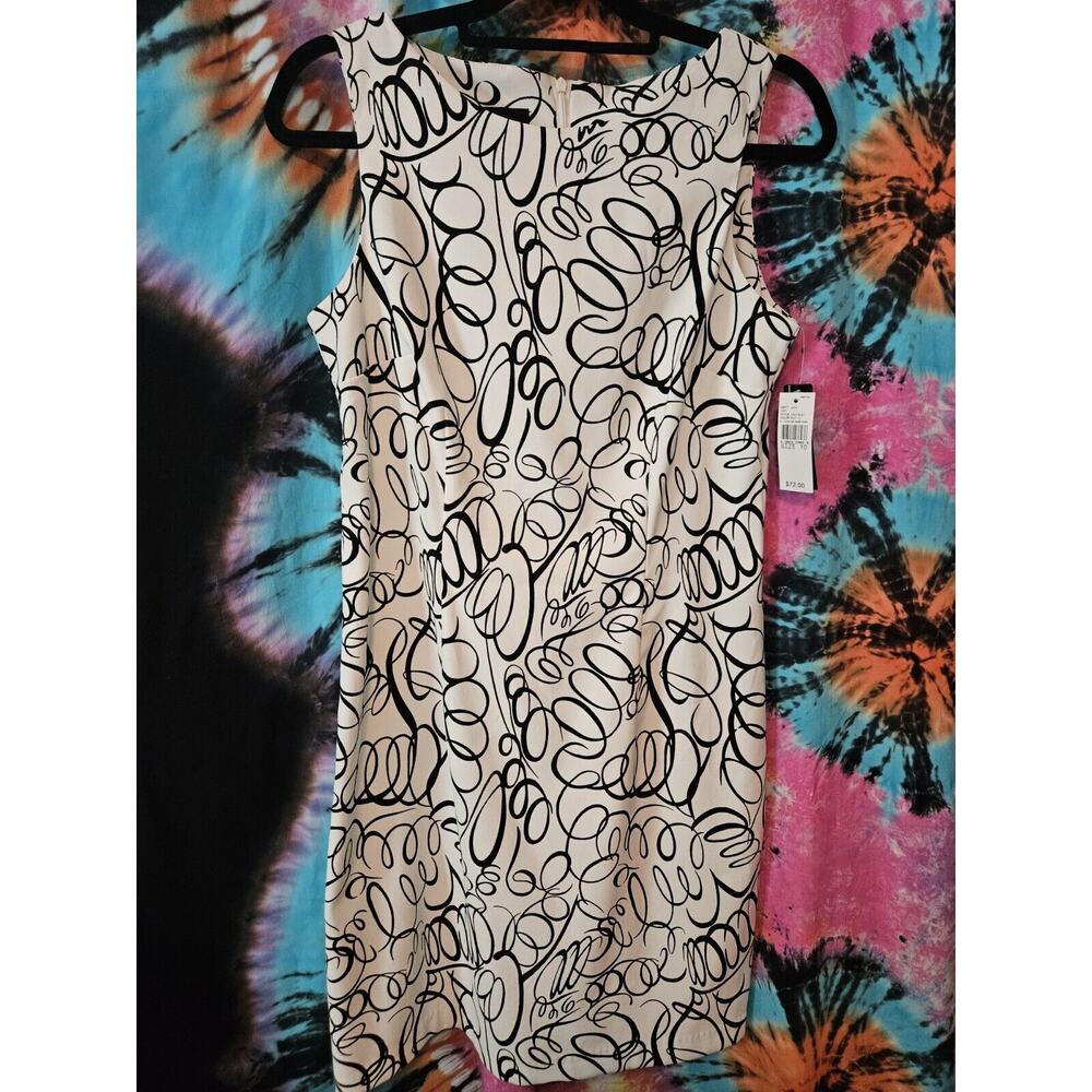 NWT AB Studio Womens White with Black Swirl Sleeveless Sheath Dress Size 10